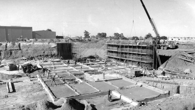 The former Clipsal Powerhouse basketball stadium under construction in 1991.