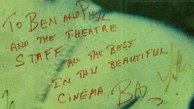 A note from Australian movie director Baz Luhrmann to Bowen Summergardens Cinemas owner Ben de Luca. Picture: Contributed