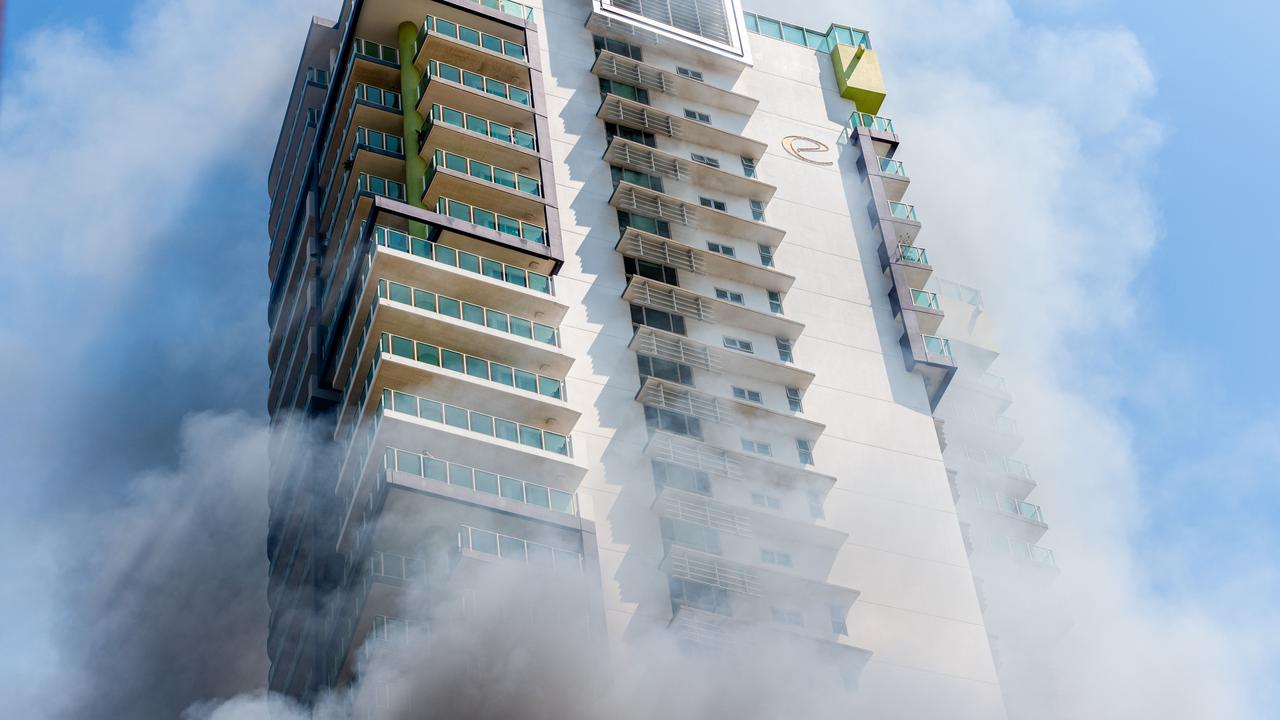 A fire has totally destroyed a house right next to DarwinÃ&#149;s tallest high-rise building, with the full range of emergency services rushing to the scene of the ferocious blaze. The fire on McMinn St is under investigation. picture: Che Chorley