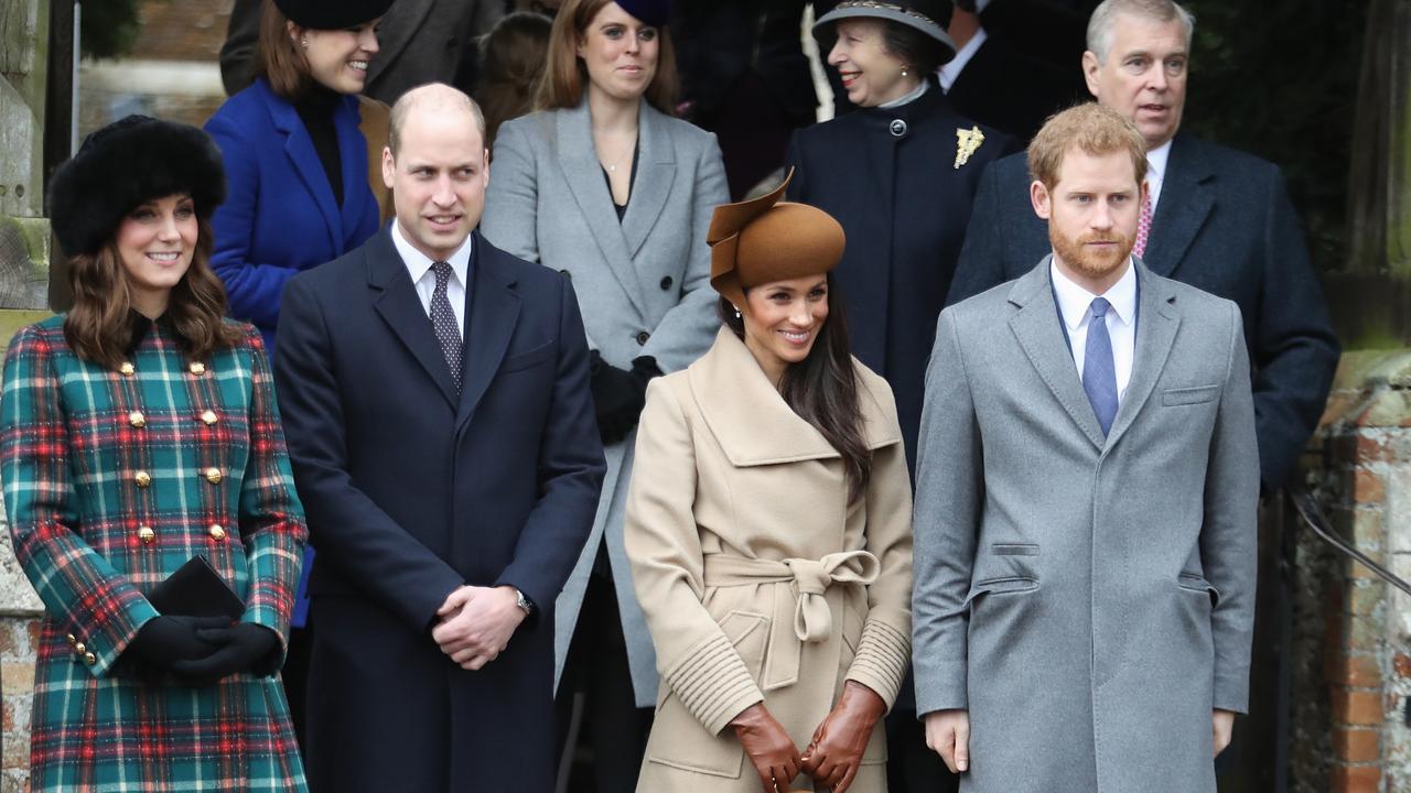 The Princesses stand behind their high-profile relatives — Kate Middleton, Prince William, Meghan Markle and Prince Harry. Picture: Chris Jackson/Getty Images