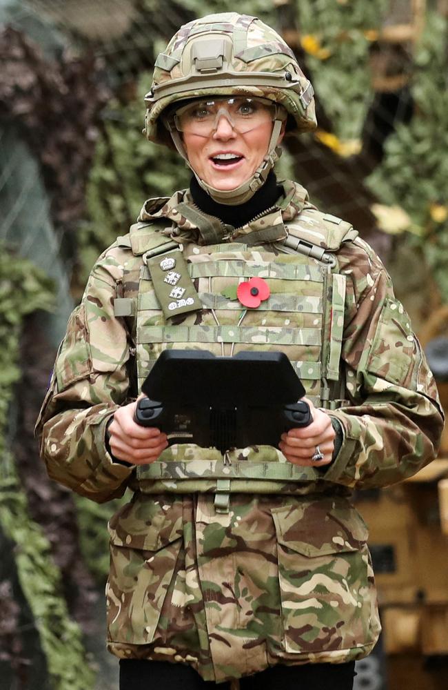 The Princess of Wales reacts as she flies a drone during her visit in Norwich. Picture: AFP