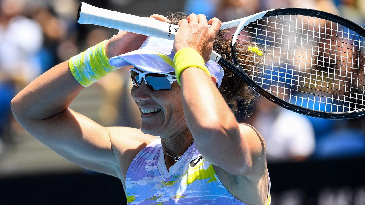 Australia's Samantha Stosur celebrates after victory against USA's Robin Anderson. Picture: AFP