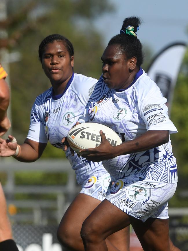 Darwin Brothers' Womens Cassiela Wapau plays against Sharks in the Humpty Dumpty Foundation round of 2022 NRLNT season. Picture: (A)manda Parkinson