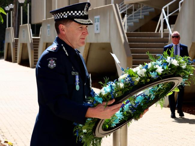 Mourners at the memorial service with full police honours for constables Rachel McCrow and Matthew Arnold at Brisbane Entertainment Centre. Picture: David Clark