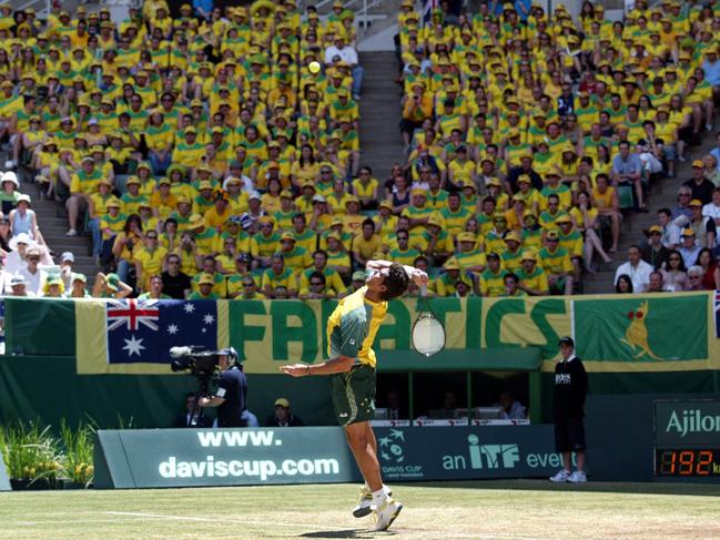 The Fanatics support David Cup match and presentation at Rod Laver Arena. Australia v Spain. Mark Philippoussis v Juan Carlos Ferrero