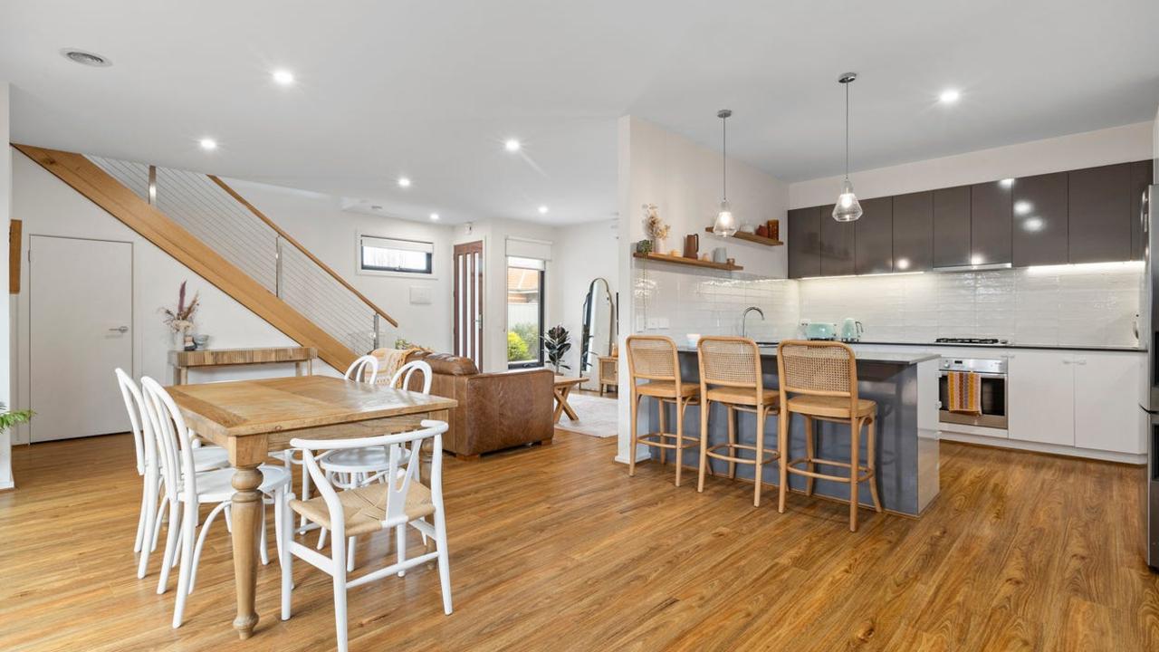 The three-bedroom unit at 3/35 Logan St, Hamlyn Heights, is listed with price hopes from $679,000 to $731,000.