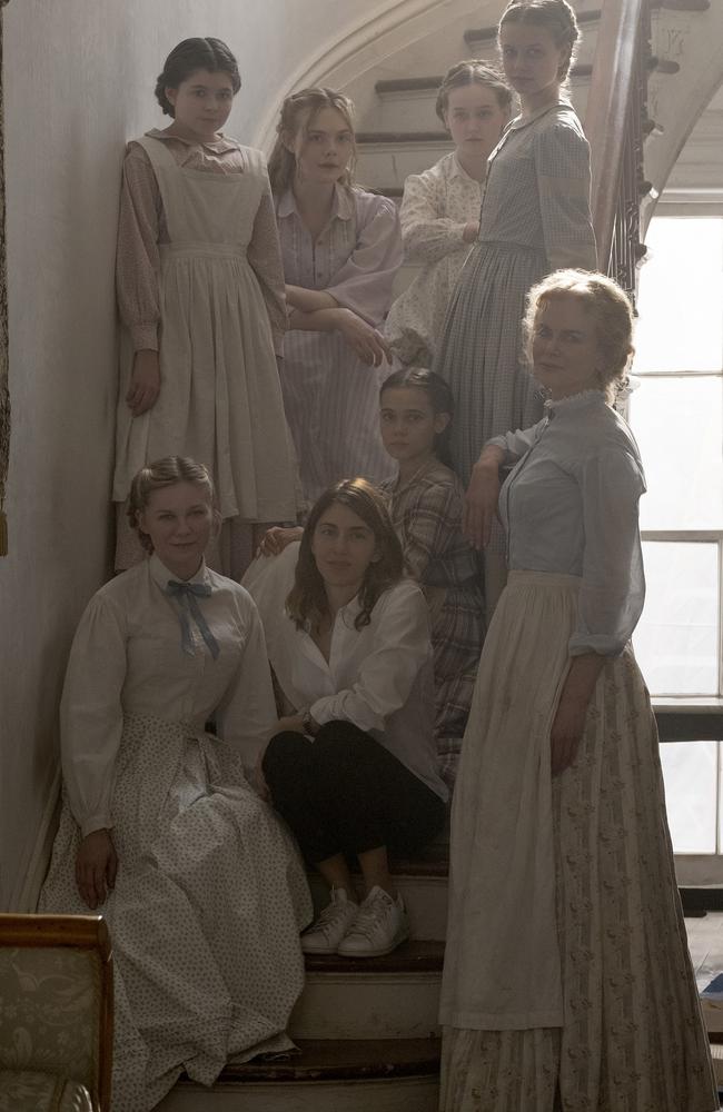 The cast of goth-inspired period drama The Beguiled on set, with director Sofia Coppola.
