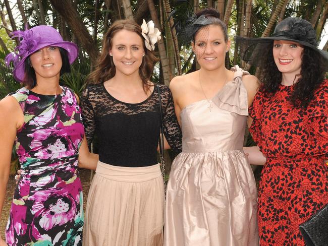 Vanessa Wessling, Morgan Heery, Kristen Heery and Jane Dowker at the 2011 Townsville Ladies Day Races held Cluden Park.