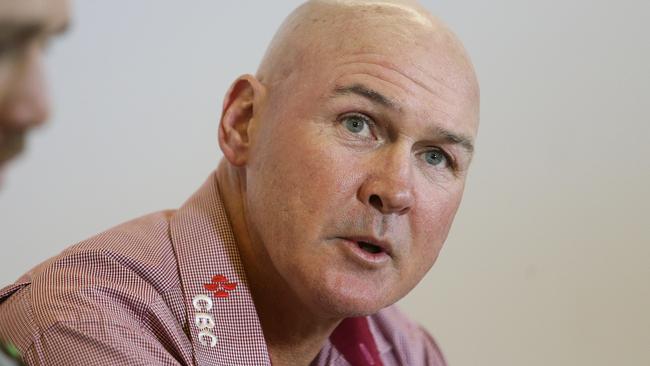 Dragons coach Paul McGregor speaks during a press conference after the St George Dragons v Cronulla Sharks rugby league game at Jubilee Oval, Sydney. Picture: Brett Costello