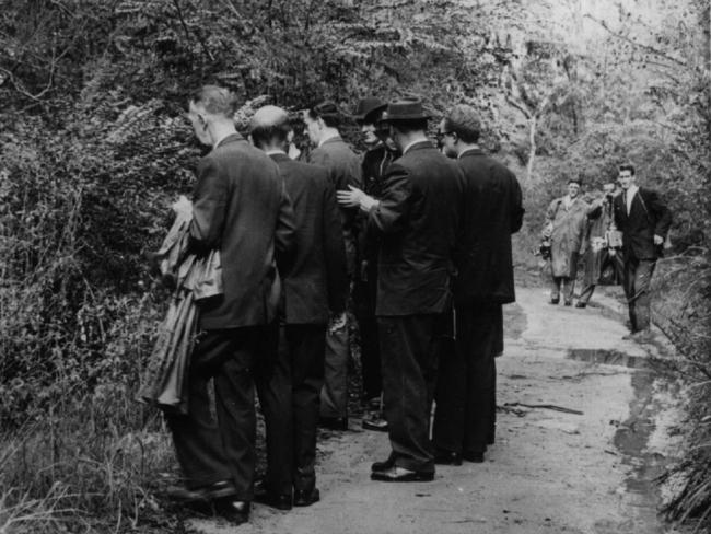 Police at the scene in Lane Cove National Park where the bodies were found.