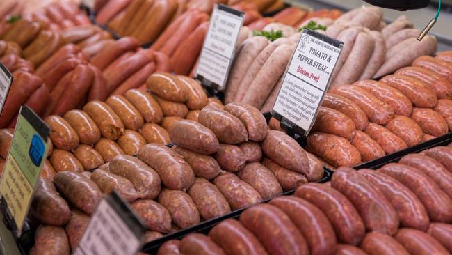 The range of sausages created by Dayboro’s Famous Sausage Man. Picture: Dominika Lis.