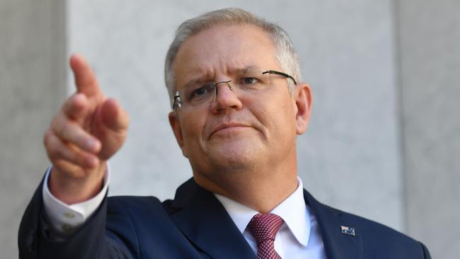 Prime Minister Scott Morrison addresses the media with a coronavirus update. Picture: Sam Mooy/Getty Images