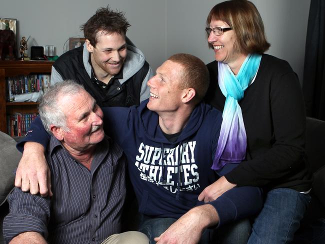 Adelaide Crows ruckman Sam Jacobs with his brother, Aaron and parents John and Corrine.