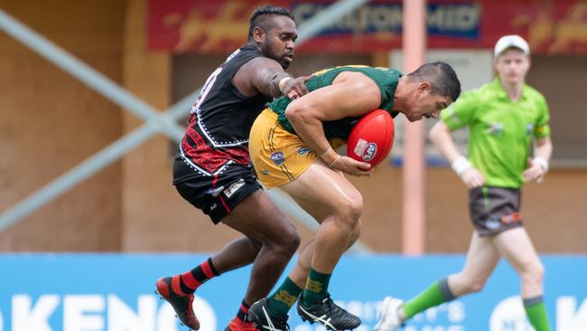 St Mary's and the Tiwi Bombers are facing off in Round 8 of the NTFL Men's Premier League at TIO Stadium. Picture: Aaron Black/AFLNT Media