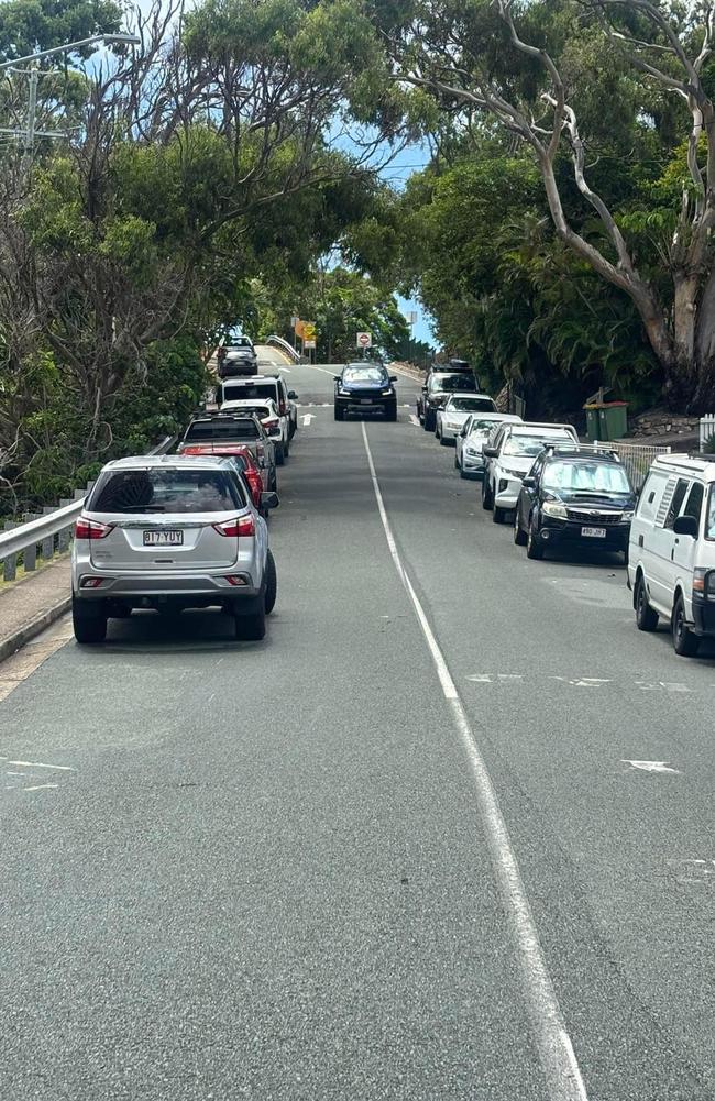 Multiple cars parked along Musgrave St in Coolangatta causing congestion. Photo: Facebook