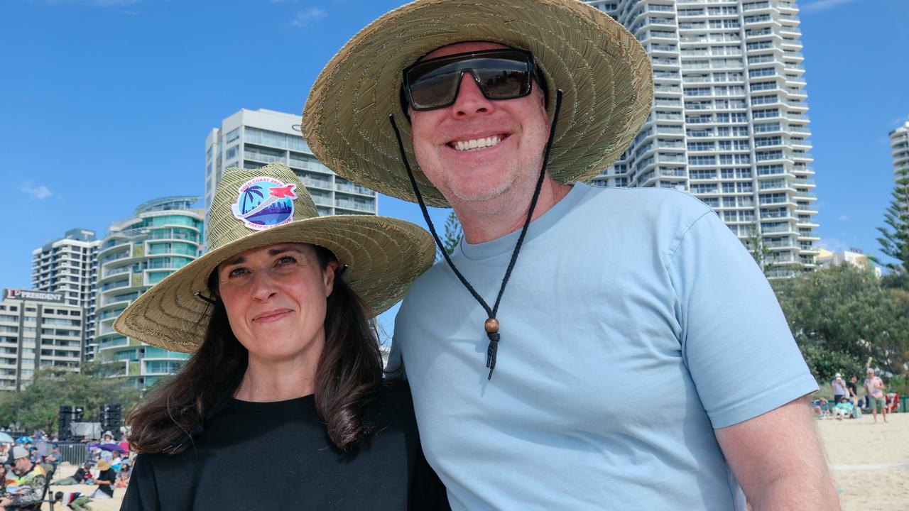 Jo and Jon Sim enjoying the inaugural Pacific Air Show over Surfers Paradise. Picture: Glenn Campbell