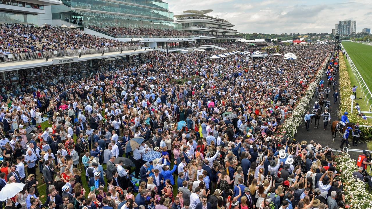 Horses are led to the track before the running of the 2018 Melbourne Cup at Flemington Racecourse. Picture: John Donegan/Racing Photos via Getty Images