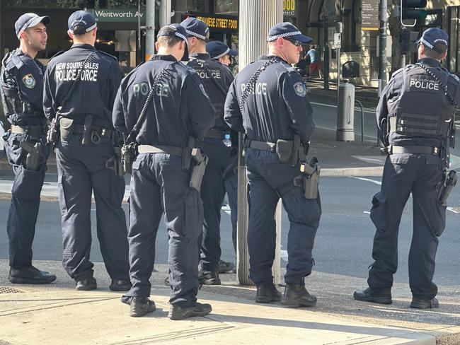 Police gathering in Surry Hills ahead of the rally.