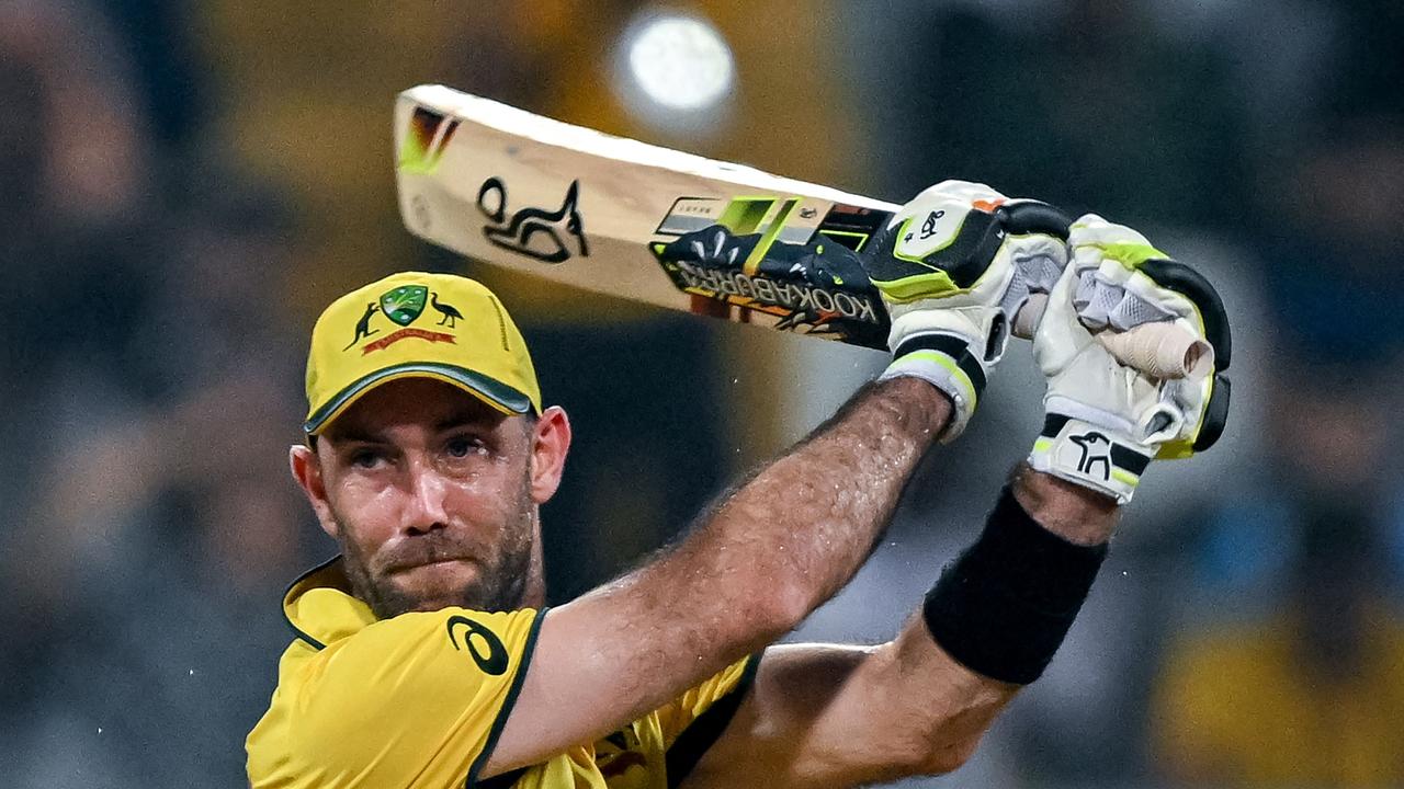 Maxwell plays a shot during his audacious innings. Picture: AFP