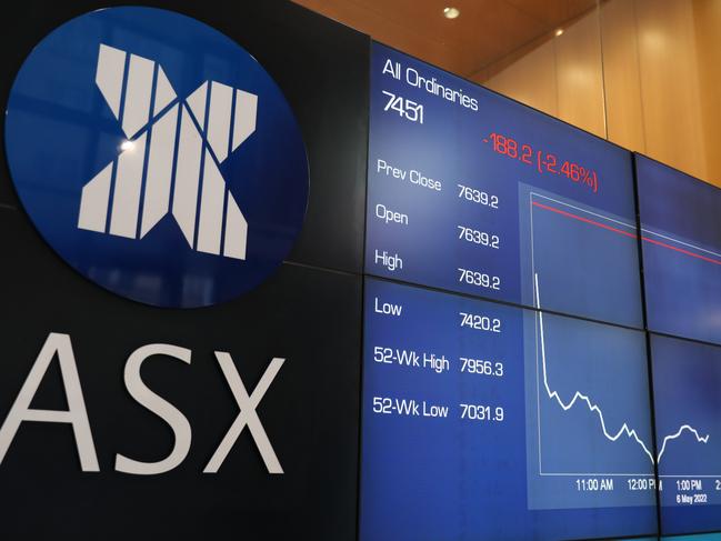 SYDNEY, AUSTRALIA - NewsWire Photos MAY 6, 2022: Screens at the Australian Securities Exchange, ASX, Sydney CBD. Picture: NCA NewsWire / Damian Shaw