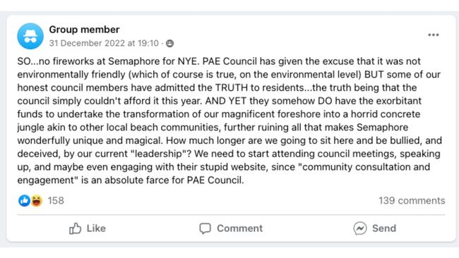 One anonymous post in the group slammed the council for scrapping the fireworks display. Picture: Facebook