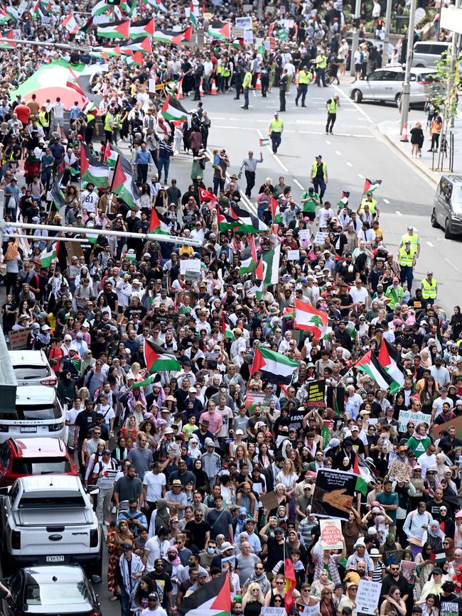 A massive crowd turns out in support of the end of the Palestinian and Israeli conflict. Picture: Jeremy Piper