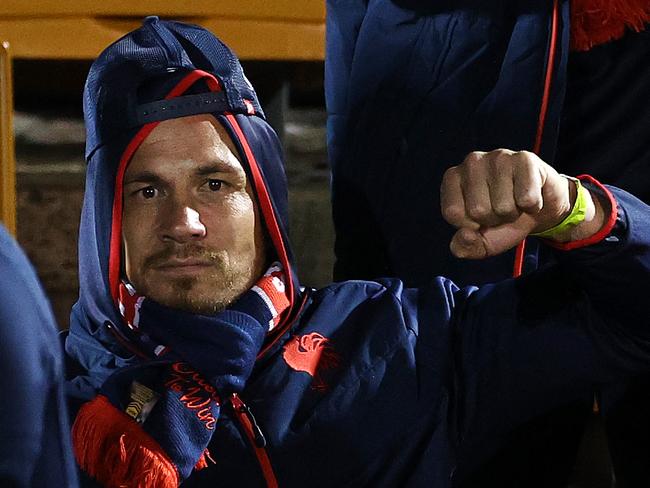 Sonny Bill Williams looks on from the Roosters bench during the NRL match between the Wests Tigers and Sydney Roosters at Leichhardt oval. Picture. Phil Hillyard