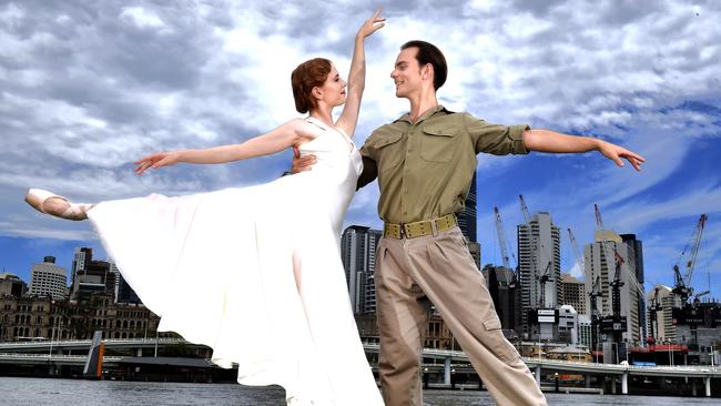 Dancers Mia Heathcote and Victor Estevez recreate some of the mood of Cloudland which will be presented as part of Queensland Ballet’s 60th Gala next year. Picture, John Gass