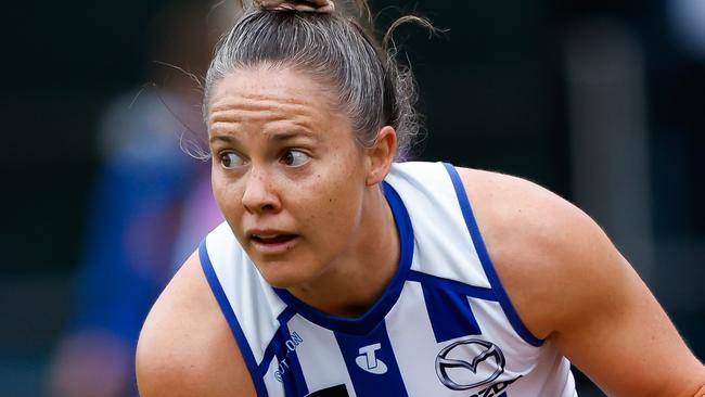 North Melbourne star Emma Kearney is in line for a record eighth All-Australian selection after being named in the 42-player squad for the 2023 team. Picture: Dylan Burns / Getty Images