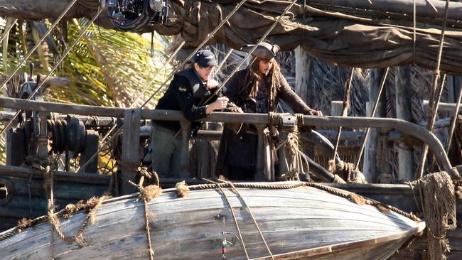 Johnny Depp smoking on the Queensland set of Pirates of the Caribbean: Dead Men Tell No Tales. Pic by Richard Gosling