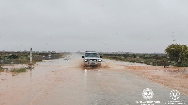 Flooding on Barrier Highway north of Olary. Picture: SA Police