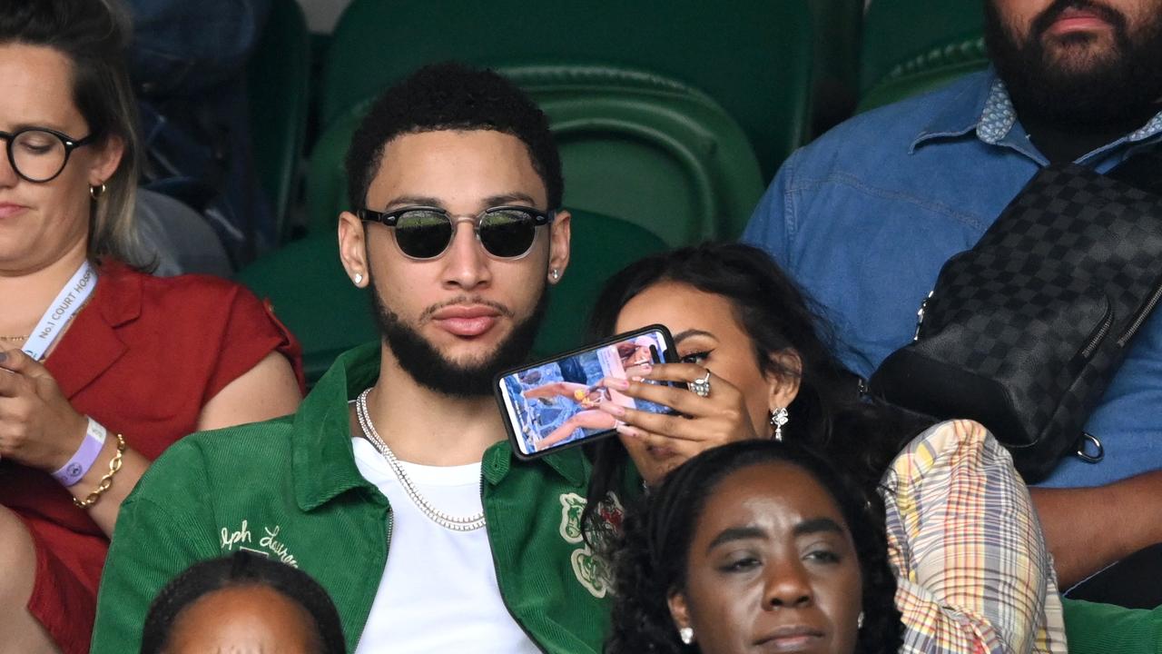 Maya Jama and Ben Simmons watching Novak Djokovic