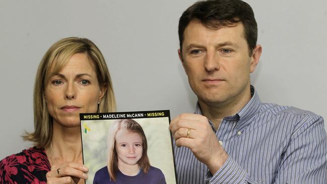 In this 2012 Kate and Gerry McCann pose for the media with a missing poster depicting an age progression computer generated image of their daughter Madeleine at nine years of age, to mark her birthday and the 5th anniversary of her disappearance during a family vacation in southern Portugal in May 2007. Picture: AP