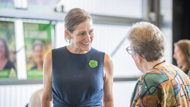 Cassy O'Connor chats to Rob O'Connor at the conference. Picture: Richard Jupe