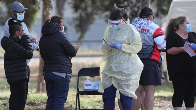 The testing facility at Parafield has seen hundreds swarm for swabs. Picture: Tait Schmaal.