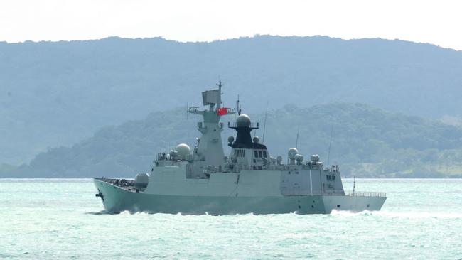 A Defence spokesman said the People’s Liberation Army-navy (PLA-N) Jiangkai-class frigate Hengyang, the Renhai-class Cruiser named Zunyi and the Fuchi-class replenishment vessel Weishanhu (Task Group 107) were operating to the east of Australia, in the Tasman Sea. Photo: Australian Defence Force.