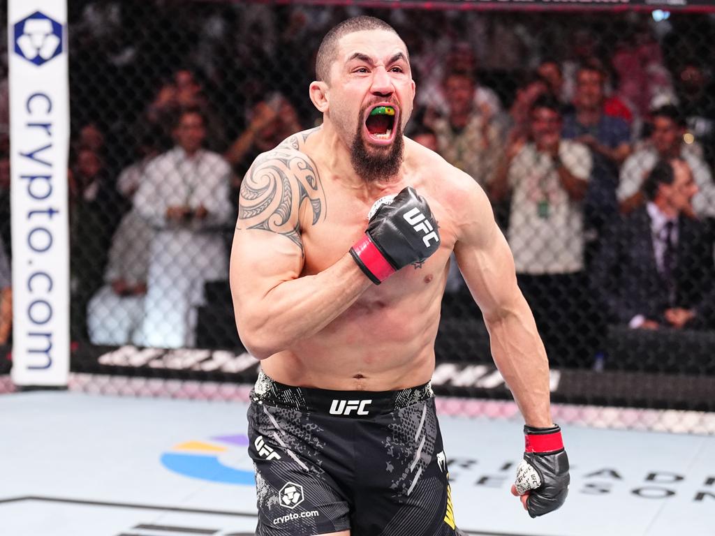 Robert Whittaker reacts after his victory against Ikram Aliskerov of Russia in a middleweight fight during the UFC Fight Night event at Kingdom Arena on June 22, 2024. Picture: Getty Images