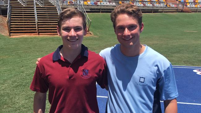 Tom Stunden from Brisbane Grammar School, right, and Ben Roberts of BSHS as 15 years discus competitors. They will go head to head in open competition on Tuesday.