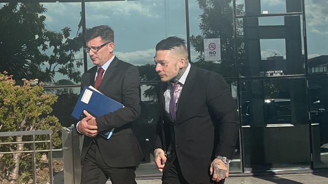 Christos Panagakos (right) leaving the Southport courthouse with lawyer Michael Gatenby. Picture: Jessica Paul