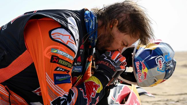 Australian biker Toby Price concentrates. (Photo by FRANCK FIFE / AFP)