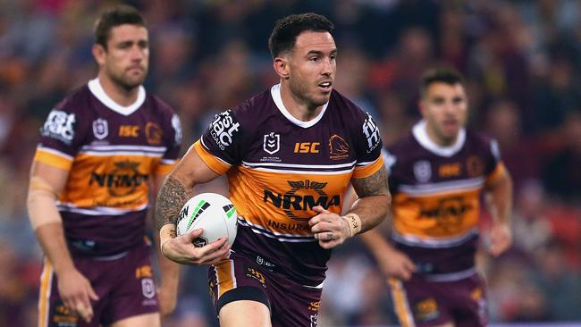 BRISBANE, AUSTRALIA - AUGUST 30: Darius Boyd of the Broncos runs with the ball during the round 24 NRL match between the Brisbane Broncos and Parramatta Eels at Suncorp Stadium on August 30, 2019 in Brisbane, Australia. (Photo by Jono Searle/Getty Images)