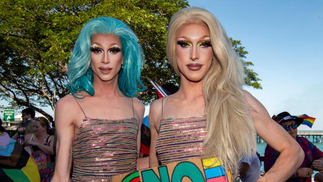 Anna Gain and Holly Would as Pride Parade takes off in Darwin City, 2024. Picture: Pema Tamang Pakhrin