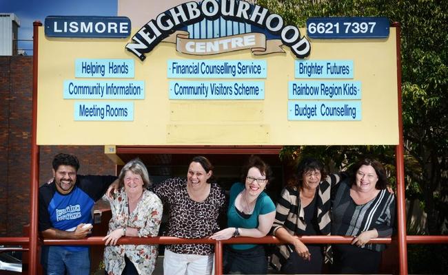 Staff from the Lismore Neighbourhood Centre. Picture L-R Rodney Davidson, Julie Massey, Noelene Hickling, Kathryn Lynch, May King and Jenni Beetson (CEO). Photo Patrick Gorbunovs / The Northern Star. Picture: Patrick Gorbunovs