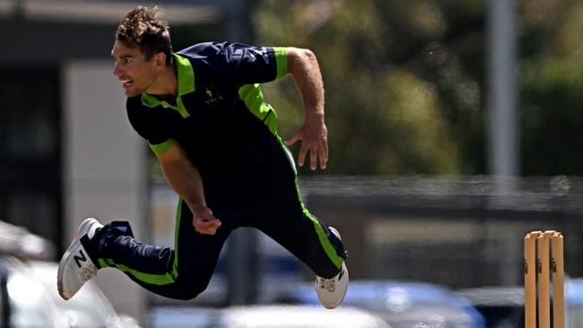 VTCAÃs Patrick Willach (Doutta Stars) during the DDCA v VTCA representative cricket match in Hallam, Sunday, Feb. 12, 2023.Picture: Andy Brownbill