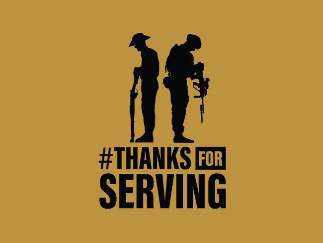 Thanks For Serving: Logos for the #ThanksForServing campaign, to launch across News Corp mastheads from October 14 2018. Preferred option is horizontal writing however vertical an option if column space is an issue. Design files, should artists need to adjust, available from  Justin Lees (News360), Lesley Hunter Nolan (Qld), Rohan Sullivan (NSW), Jo Schulz (Vic), Paul Ashenden (SA) and Damian Bester (Tas).Picture: Supplied