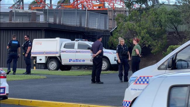 Police at Dreamworld on Monday. Picture: Charlton Hart