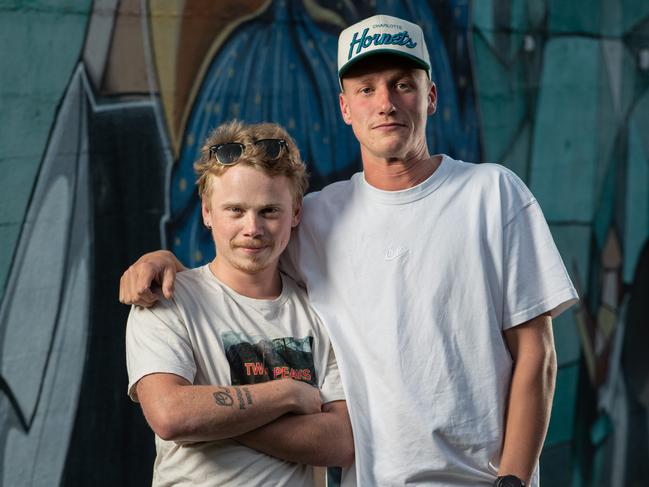 Left, Josh Banning, 23, and Sam Lock, 21, talk candidly about their battle with grief and loss. Pictures by Julian Andrews.