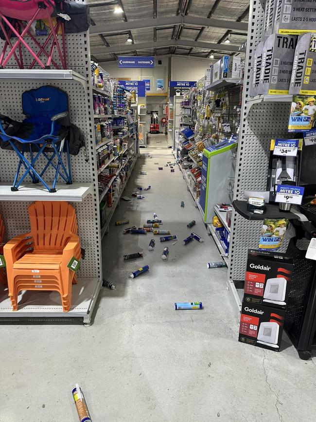 The local Mitre 10 shared pictures of fallen stock. Picture: Facebook