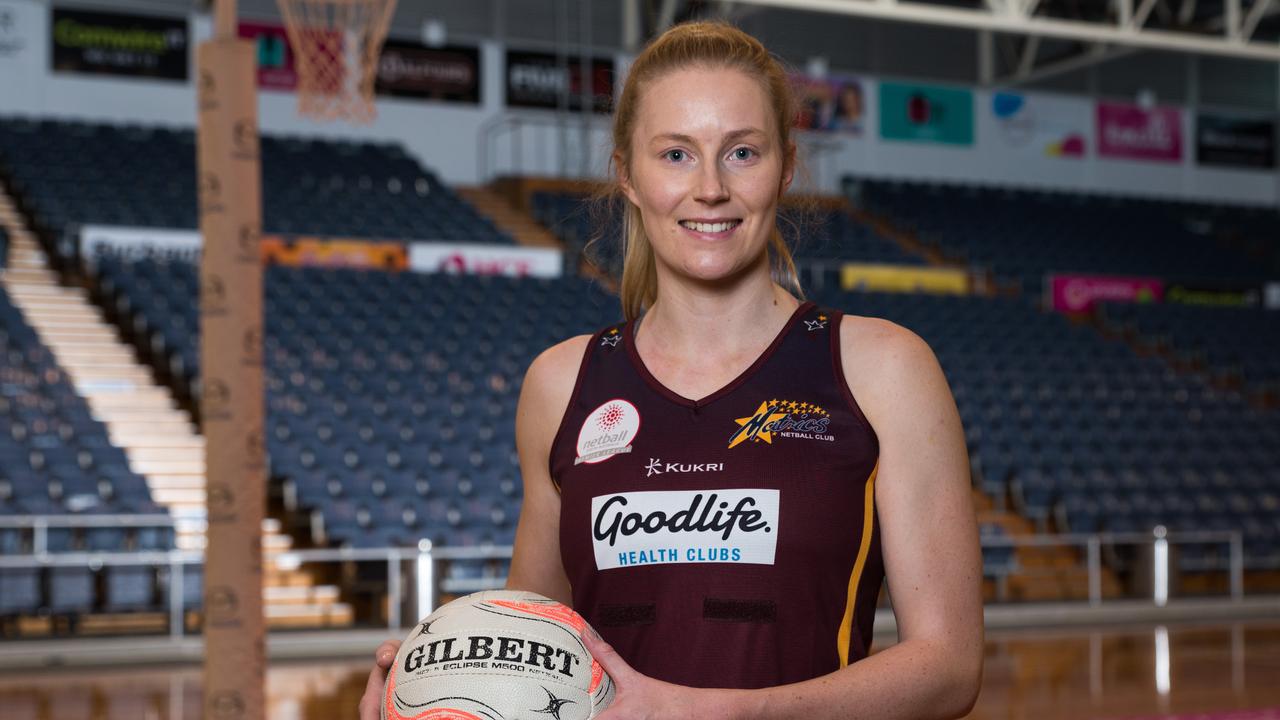 Adelaide, AUSTRALIA, July 07, 2019:  Emily Burgess at the court in the in the Netball SA Stadium. Pic by Alex Aleshin