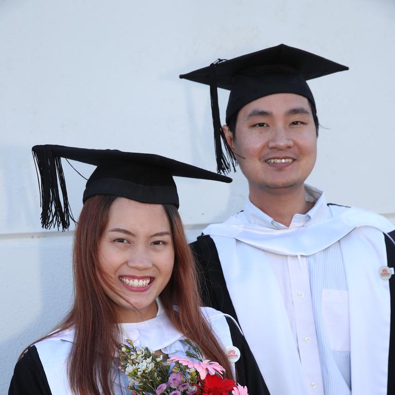 Griffith business school graduation at Gold Coast Convention Centre. Jidapar Mekhun and friend.. Picture Glenn Hampson